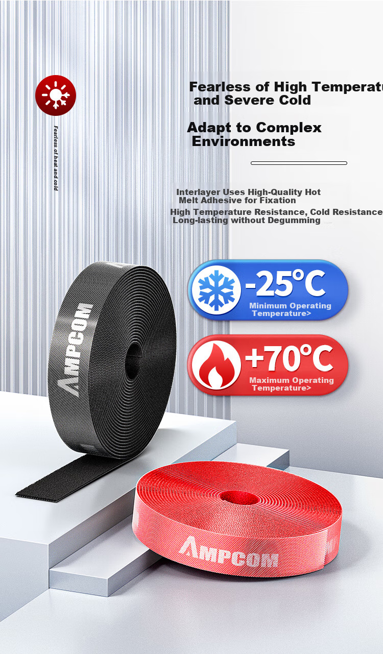 AMPCOM Velcro Cable Ties, Self-Adhesive Desk Cable Management Straps, Computer Organization Fixation Binding Organizer Strips, Cuttable Bundling Ties, 5 Meters * 20mm Red AMZD50RD 8