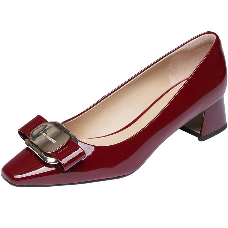 Le Saunda 26 Spring New Fashion Chunky Heel Square Toe Lambskin Commuter Pumps Women 6T41009 Cherry Red BOP 36