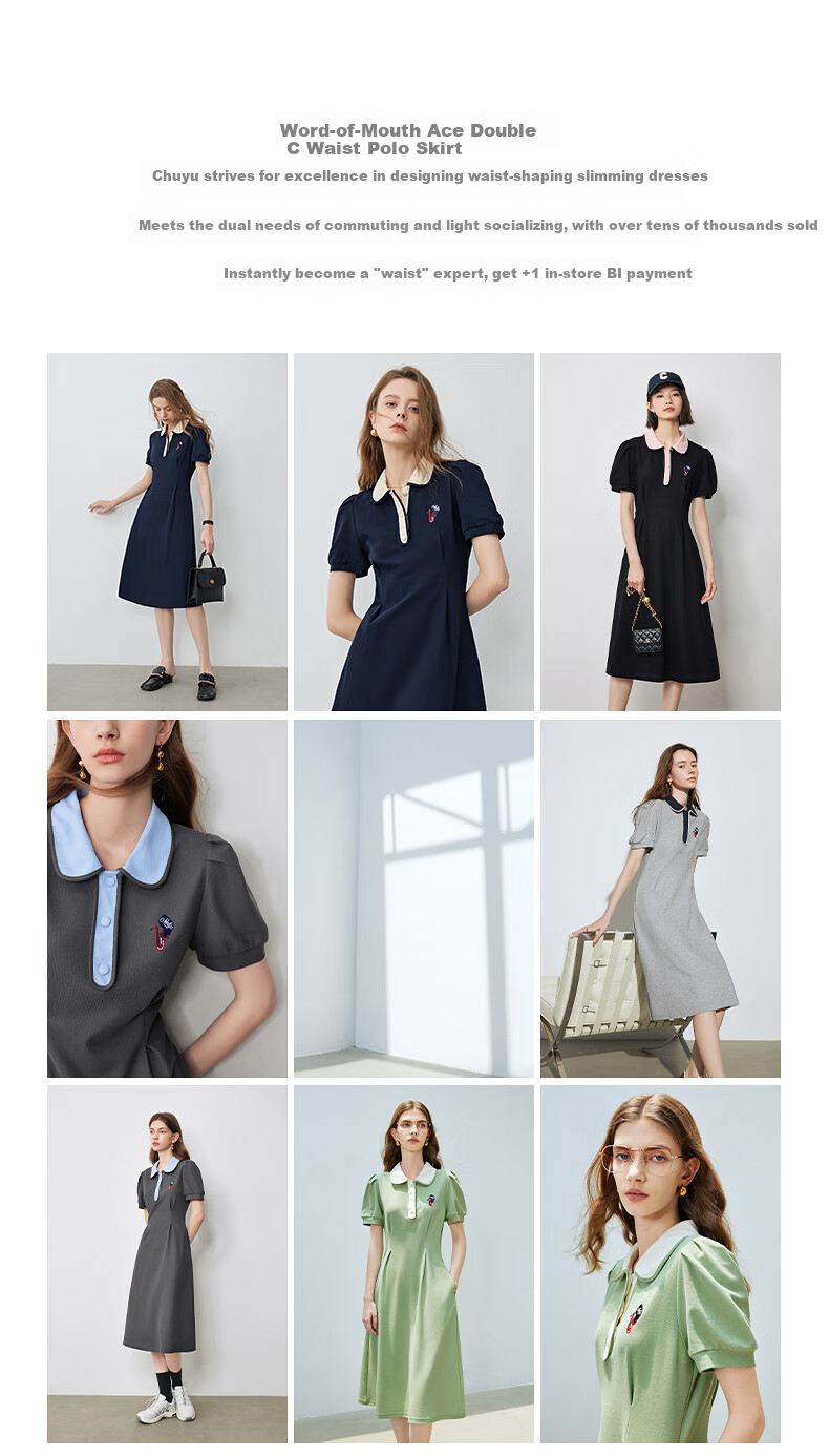 Chuyu Polo Collar Dress with Waist-Cinching Slimming Effect for Women, New Summer 2025 A-Line Short-Sleeve T-Shirt Midi Skirt, Gray, Size S 2