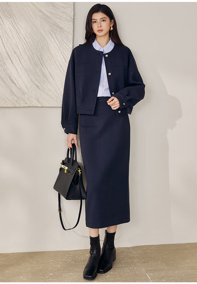 ROEYSHOUSE French Texture Short Jacket and Skirt Two-Piece Set 12889 Dark Blue L 3