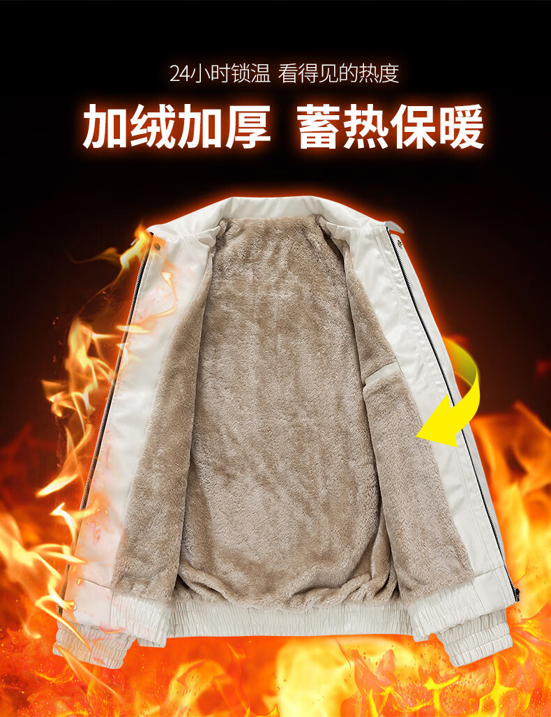 JEEP SPIRIT Men's Autumn Winter Lapel Loose Casual Fleece Lined Thickened Leather Jacket Brown 2XL 1