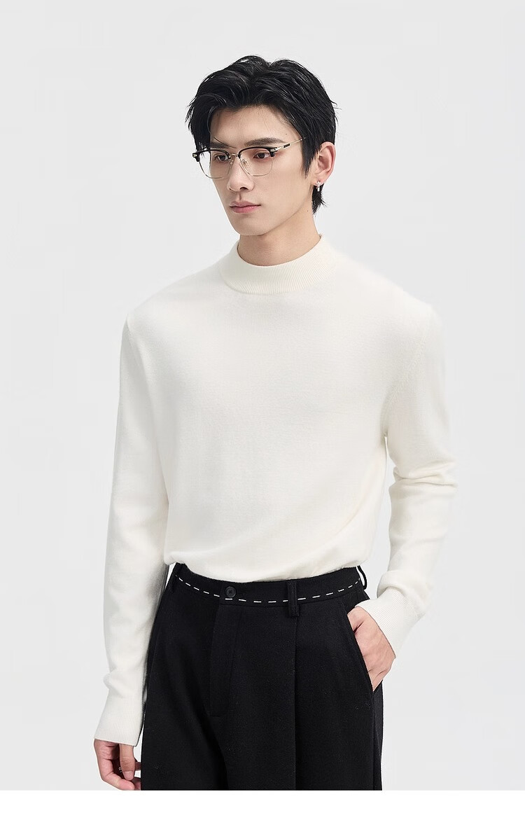 Earl Zuoer [Lycra Tencel Wool] Early Winter 25 Crew Neck Pullover Knit Base Shirt Men's Solid Loose Sweater 8