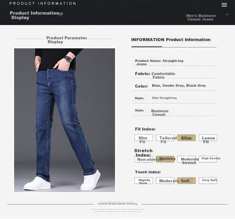 JEEP SPIRIT 2025 Autumn Business Casual Slim-Fit Stretch Versatile Straight-Leg Jeans for Men 866, Blue, Size 28 6