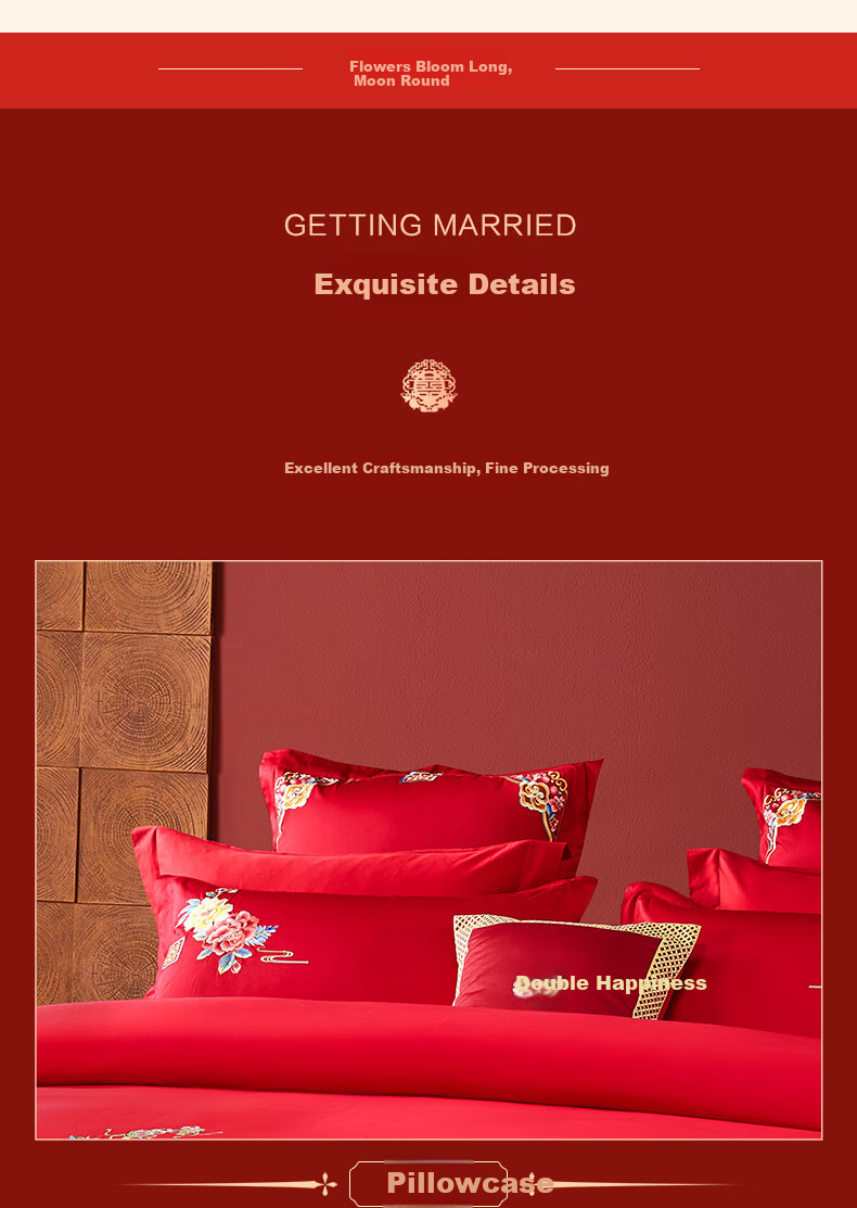 BEYOND Home Textiles Wedding Four-Piece Set, Pure Cotton, Wedding Red, 60-Count Long-Staple Cotton, Embroidered Wedding Bedding Set, Huayue, 1.8 Meters 10