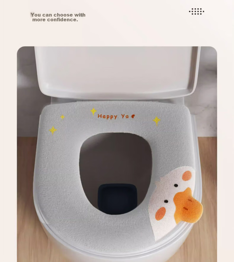 Cigeman Toilet Seat Cover, Thick Household Universal Cushion, Breathable Zipper Style, Waterproof Washable Full Coverage Cartoon Pattern Crystal Velvet Skin-Friendly Winter Essential 4