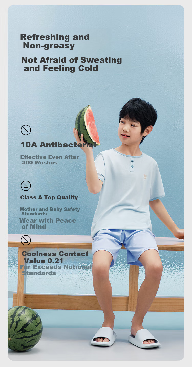 JD Jingzao 10A Antibacterial Children's Pajamas Bamboo Fiber Girls' Breathable Short Sleeve Sleepwear Ice Mist Purple 130 2
