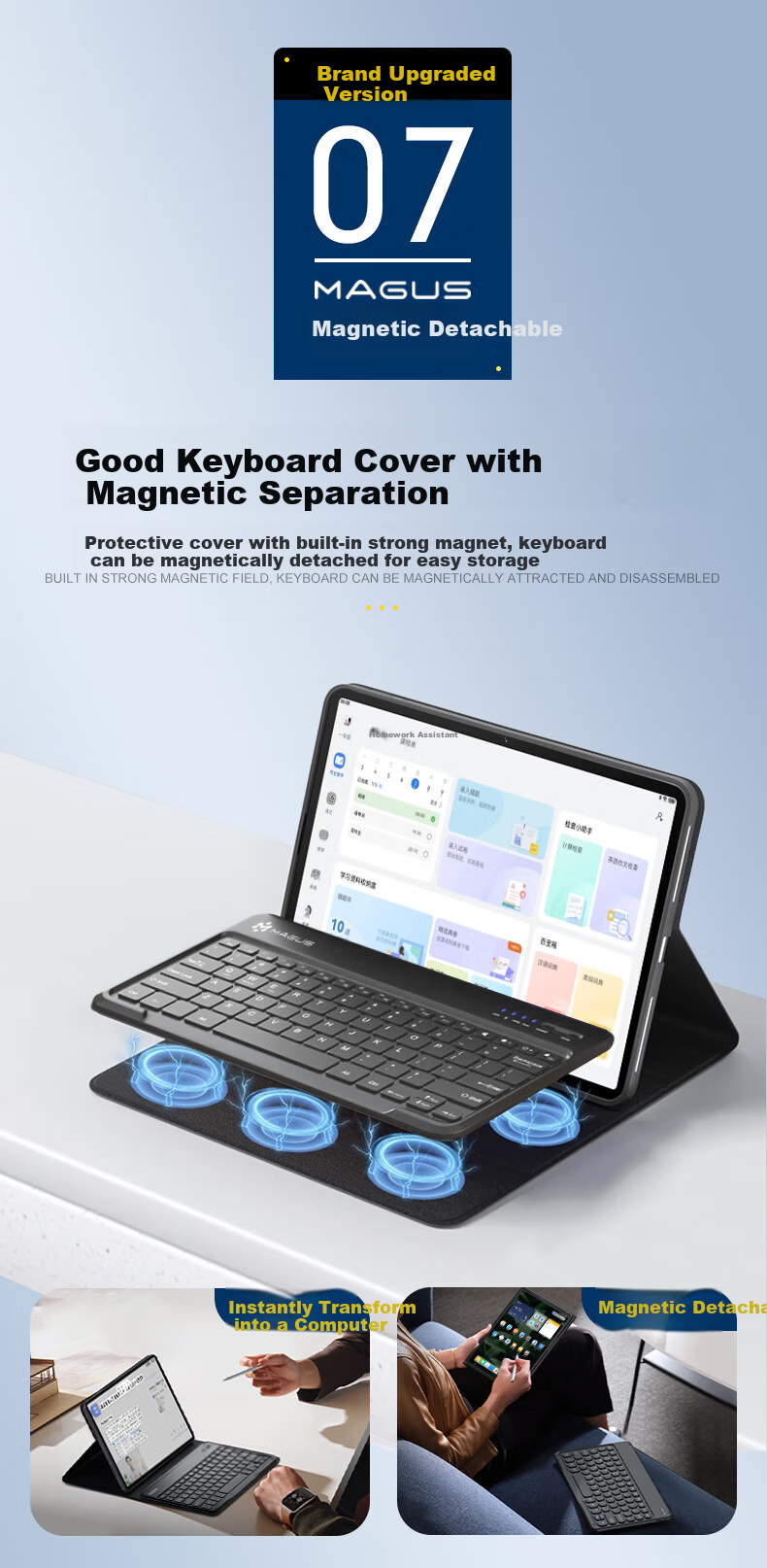 MAGUS Keyboard Case for Honor Tablet 10, 12.1-Inch Protective Cover, Full Protection Anti-Drop Soft Light Version, Magnetic Detachable Bluetooth Keyboard And Mouse Set 13