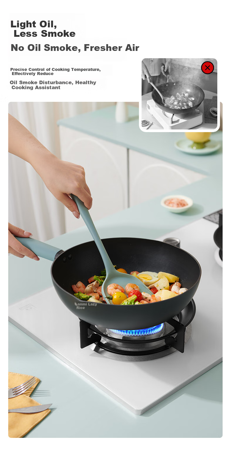 Lanmi Nordic Light Double-Ring Temperature-Controlled Non-Stick Pan with Titanium, Low-Smoke Flat-Bottom Wok for Stove And Induction Cooktops, 32cm 4