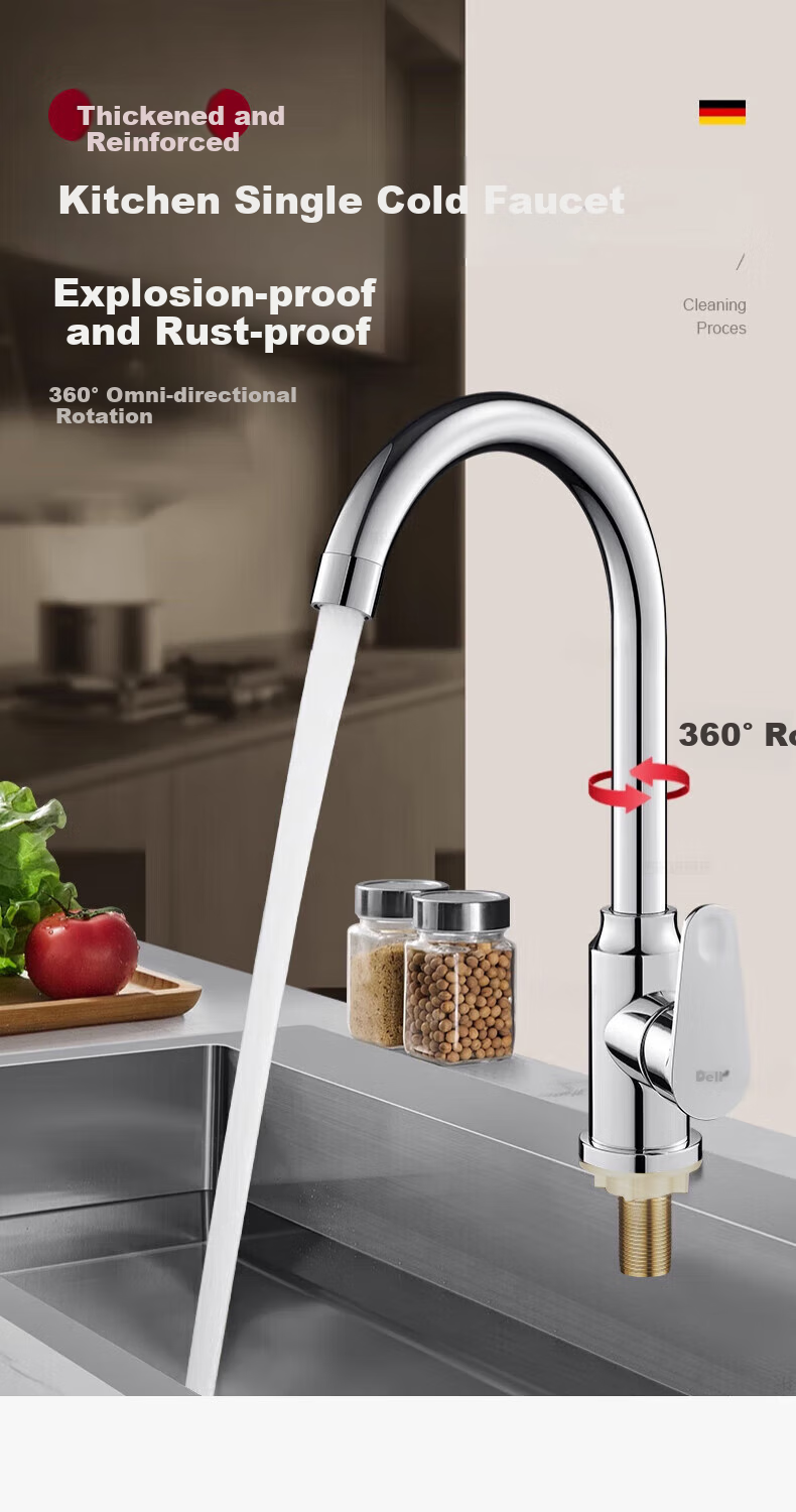 Deer [28-Year Brand] Kitchen Single Cold Water Tap Sink Basin Washbasin Sink with Swivel Rotating Pressure-Boosting Anti-Splash Functio 2