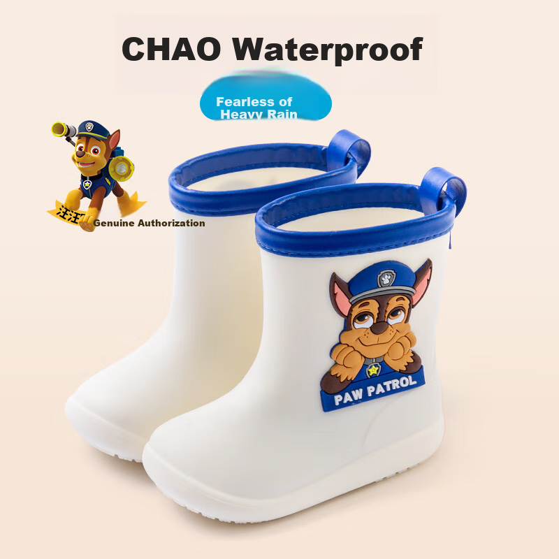 Zhubaba Children's Rain Boots, Boys' Non-Slip Waterproof Wear-Resistant Girls' Three-Dimensional Baby Toddler Cartoon Paw Patrol Rain Boots, White, Size 14