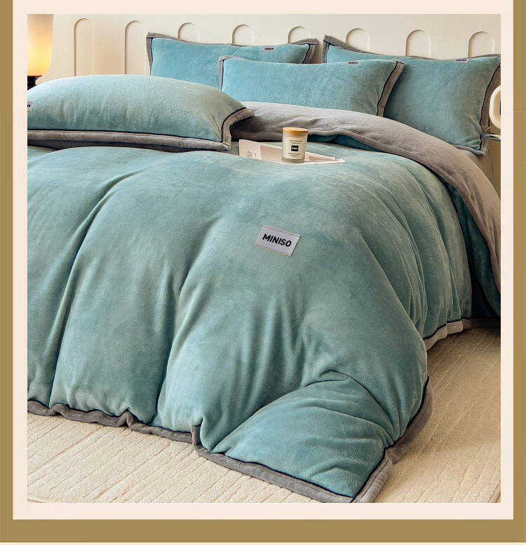 MINISO Milk Velvet Four-Piece Bedding Set Thickened Fleece Bed Sheet and Duvet Cover 200x230cm for 1.5/1.8m Bed 18