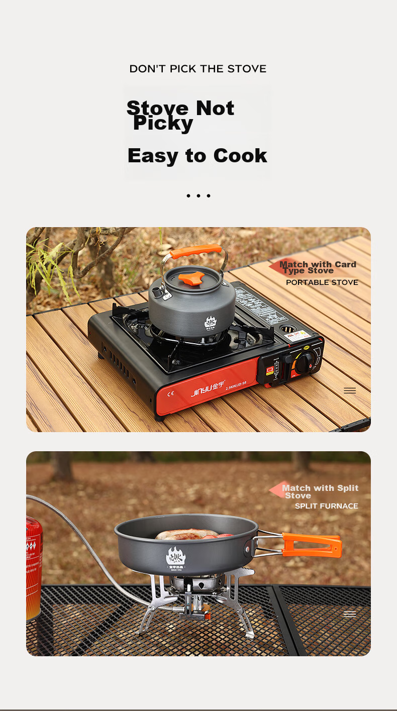 Jinyu Outdoor Cookware, Portable Stove Pot Set, Three-In Camping Cookware, Frying Pan, Kettle, Aluminum Alloy Outdoor Stove Kit 6