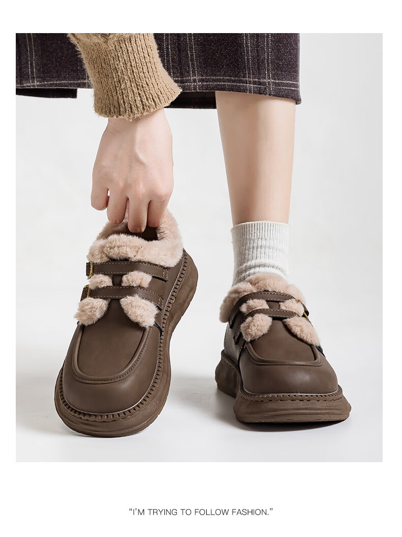 Warrior Women's Winter 2025 New Plush Lined Cotton Boots Warm Thick Sole Fur Shoes Brown Size 39 11