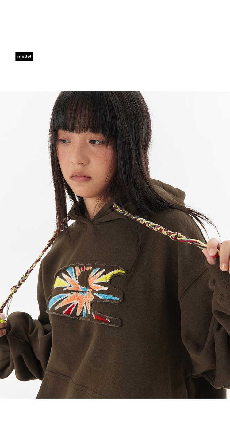 Crying Center Firework Embroidered Sweatshirt Brown S 8
