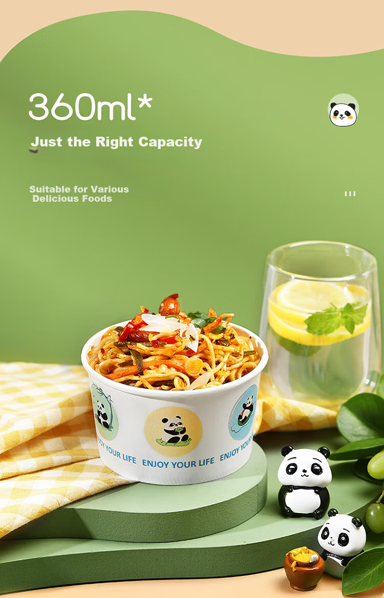 MARYYA Disposable Bowls, Food-Grade, 360ml*60 Pieces, Heat-Resistant, Takeaway, Outdoor Picnic, Round Paper Lunch Boxes 3
