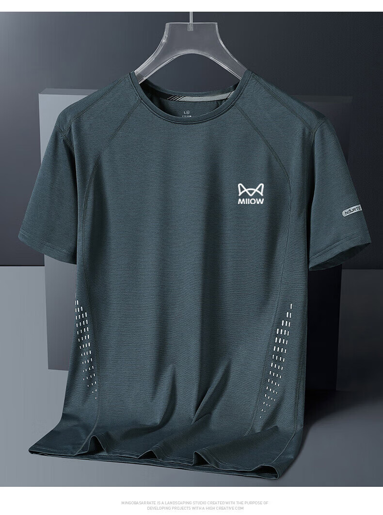 Miiow Men's Short Sleeve T-Shirt Summer Casual Quick-Dry Breathable Round Neck Ice Silk Stretch Sports Top Dark Gray 2XL 3
