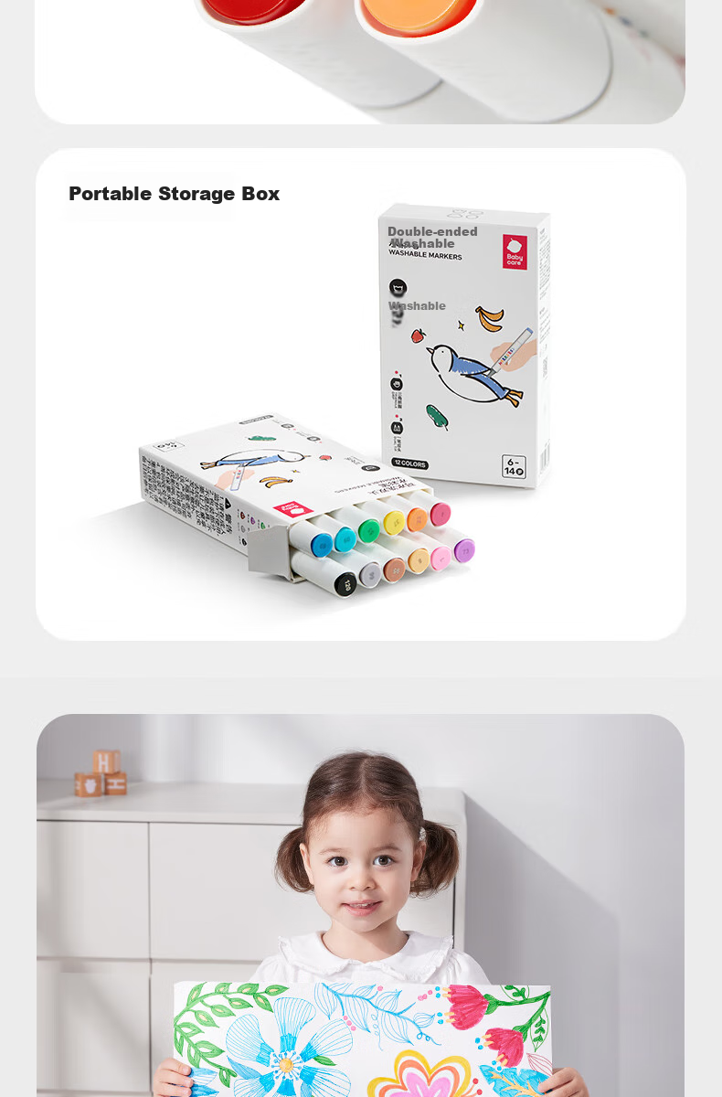 Babycare Washable Double-Sided Watercolor Markers for Babies, Toddlers And Children - Home Use Doodle And Drawing Pens - 12 Colors 7