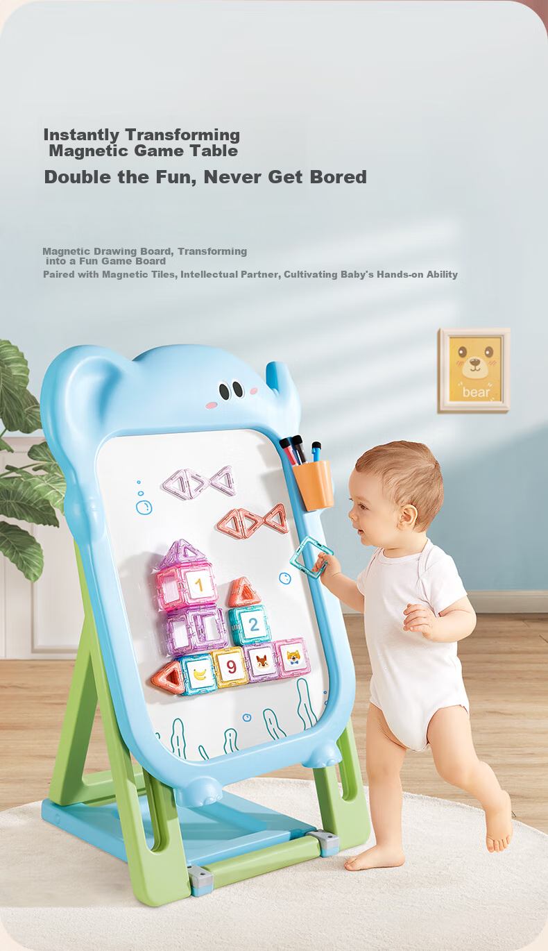 BG-BABYGO Magnetic Writing Board for Children, Easel-Style Blackboard for Ages 3-6, Erasable Drawing And Coloring Board, Doodle Toy 4