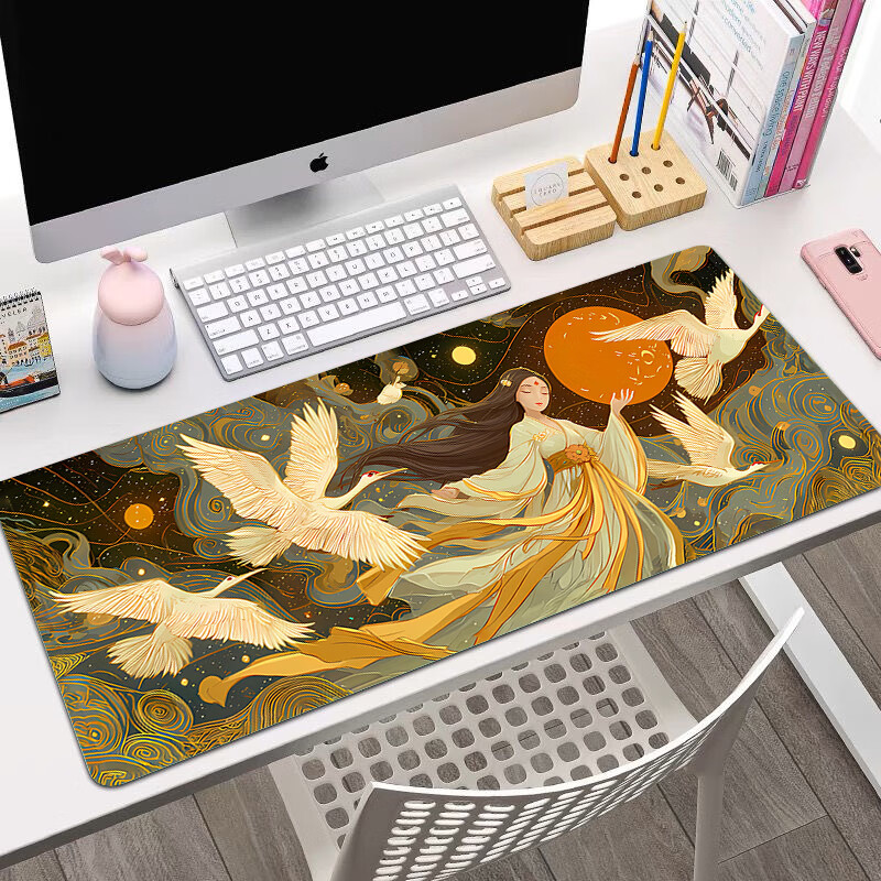 Juyingfeng Large Mouse Pad Computer Keyboard Mat Office Gaming Student Dormitory Writing Pad Cartoon Premium Edge-Locked Washable Desk Mat 800*400*3mm Lingyu Banyue