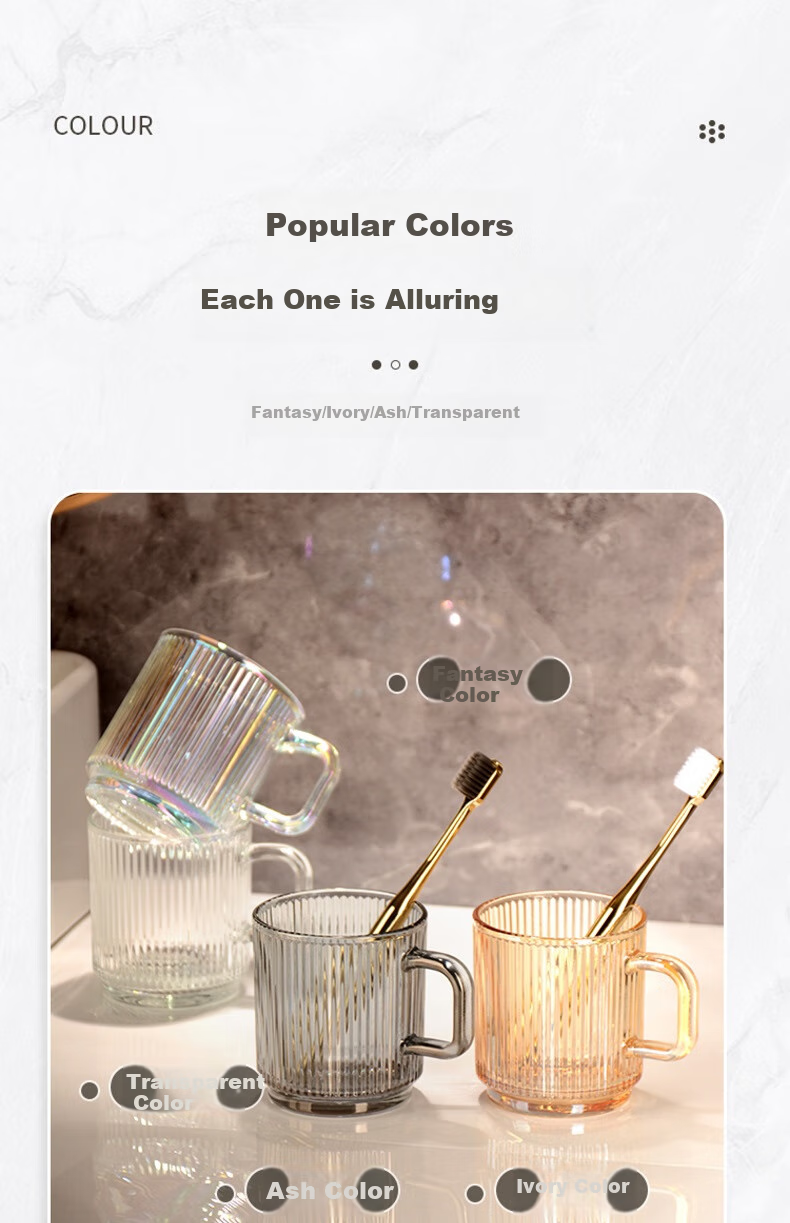 Fanyejia Glass Mouthwash Cup Set of 3, Luxury Style Couple Water Cups for Hotel, Inn, Dormitory, with Brush Handle Tooth Cup 12