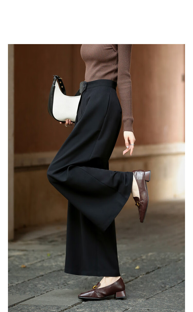 Dme [Relaxed Female Writer] Autumn Simple Style Patchwork Pleated Waist Wide-Leg Pants Petite Women's Casual Trousers 2