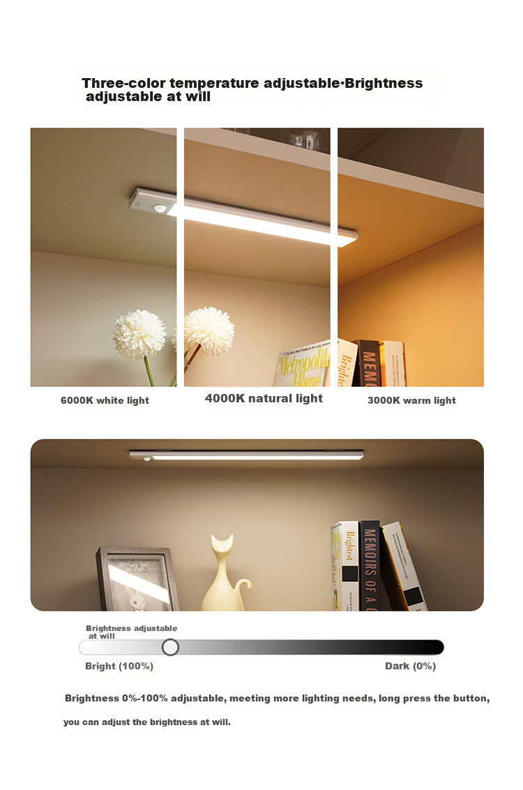 NVC Valentine's Day Cool Dormitory Cabinet Light, Bathroom Night Light, Three-Color Touch Control, Sensor-Activated Dimming 3