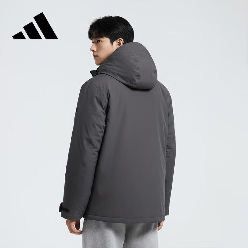 Adidas 2025 Winter Gray Parka Down Jacket Business Casual 600 Fill Power Men's Hooded Down Jacket
