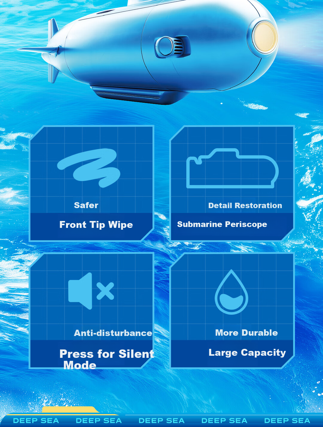 Dianshi Pen, Deep Sea Submarine Thermal Erasable 0.5 Retractable Gel Pen, Quick-Drying Silent Large Capacity for Third Grade Students Back-To Season [Crystal Blue] 3214E 3