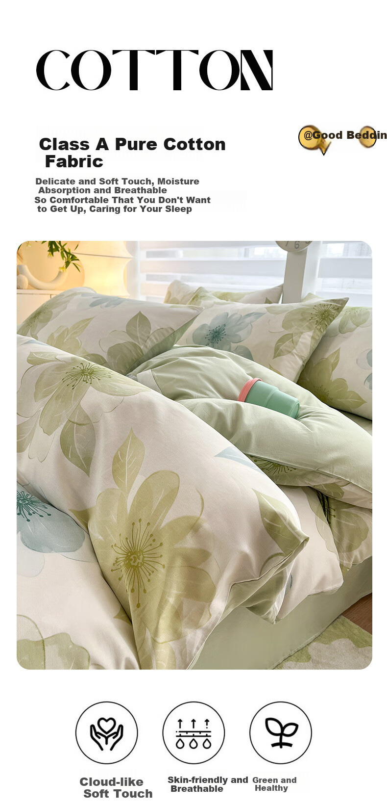 Grace Class 7A Antibacterial Pure Cotton Duvet Cover, 100% Cotton, Suitable for Students, All Seasons, Mengxia, 150*200cm 4