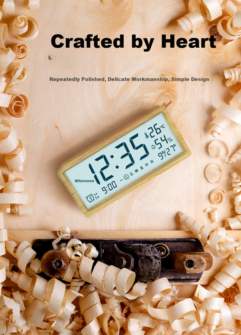 Momen Alarm Clock, Student Creative Simple Luminous Clock, Minimalist Timepiece, Bedside Multifunctional Lazy Clock, Peach Wood Color, TM03 Gift 3