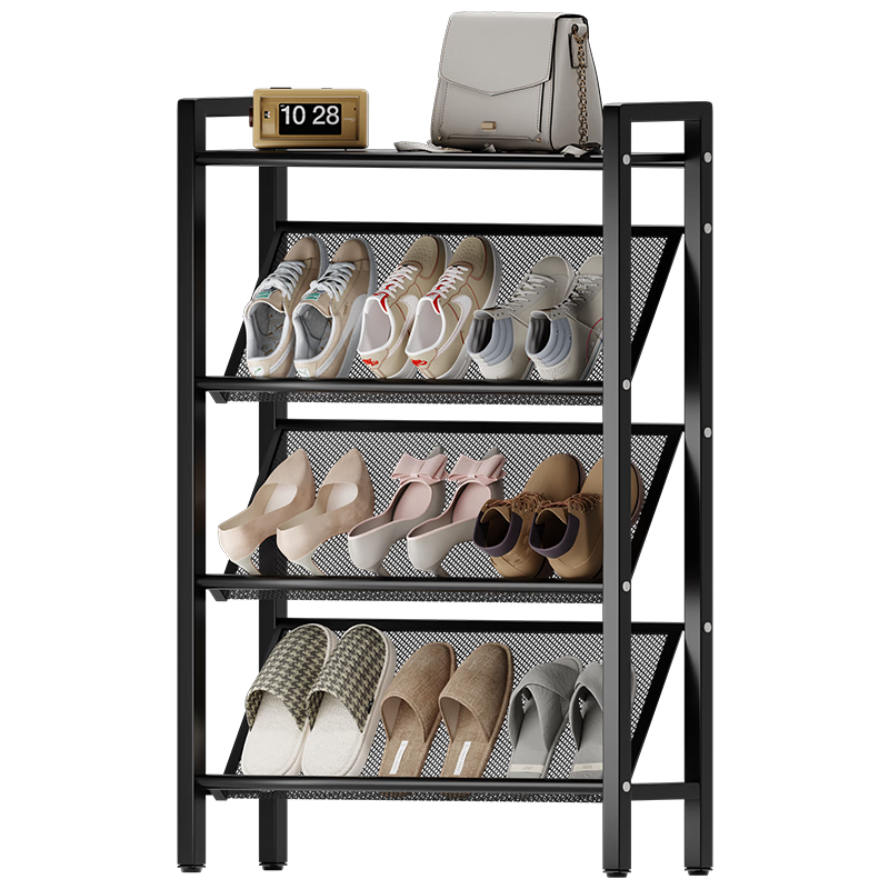 Annafu Multi-Layer Home Shoe Rack 15cm Slanted Small Simple Shoe Cabinet ZW299 Black Four Layers 50cm