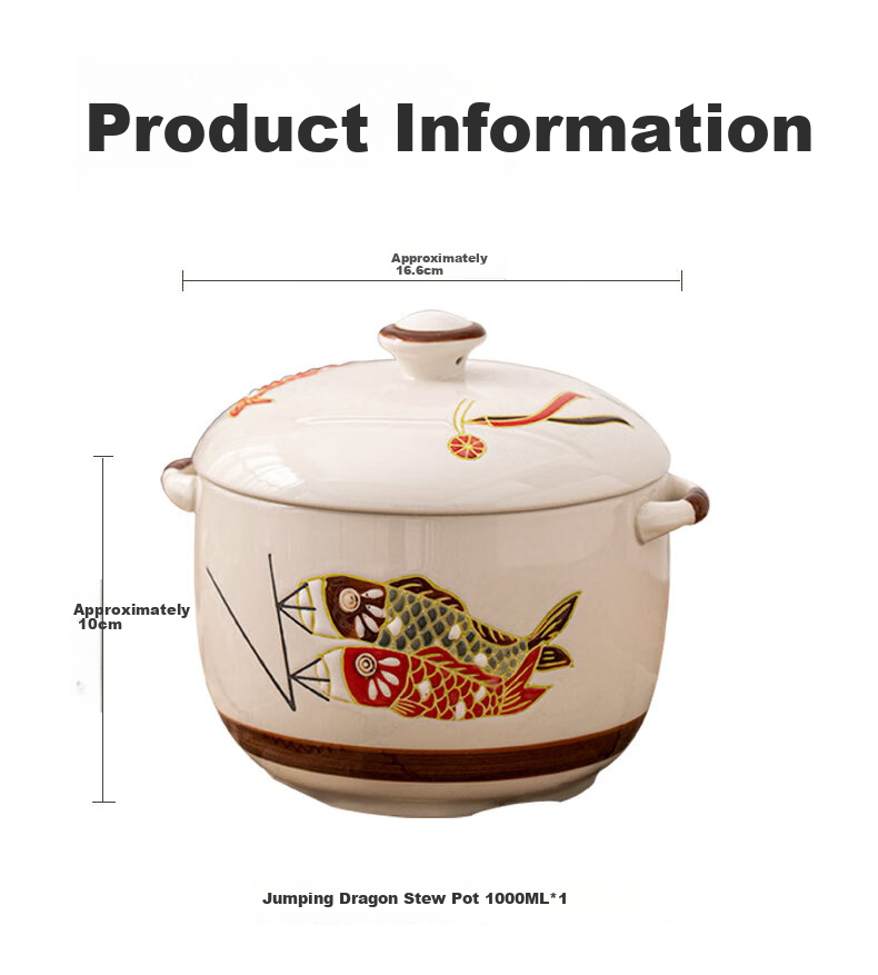 JD Original Ceramic Stew Pot with Lid And Spoon, for Soup, Steamed Eggs, Bird's Nest, And Baby Food, Zhu Yue Longmen Stew Pot 1000ML*1 8