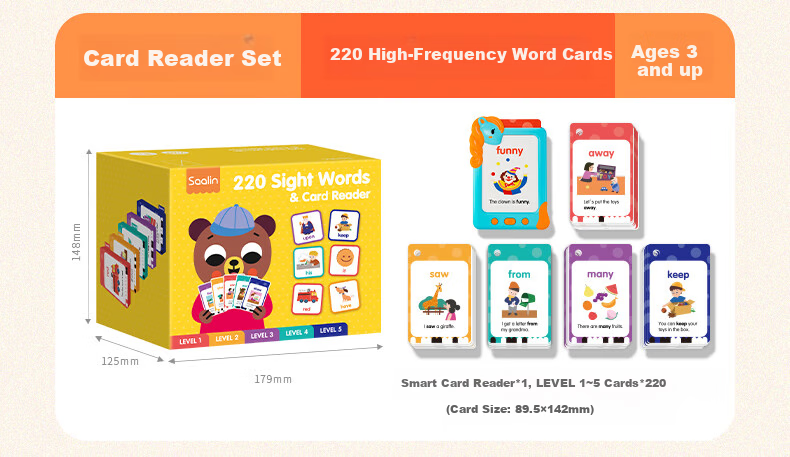 Shalin SAALIN English Enlightenment, 220 High-Frequency Words Flashcards, Children's Toy Sight Words for First Grade 26