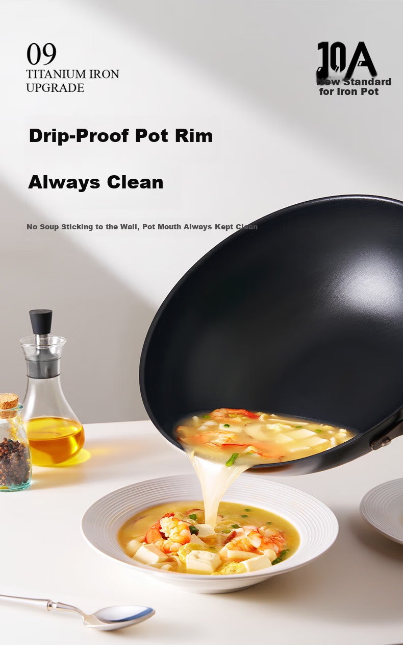 ASD Wok, Magic Titanium Iron, Zero Fluorine Coating, Non-Stick Frying Pan, Fluorine-Free Coating, Cooking Pan, 30cm, Compatible with Induction Cookers, T10A 19