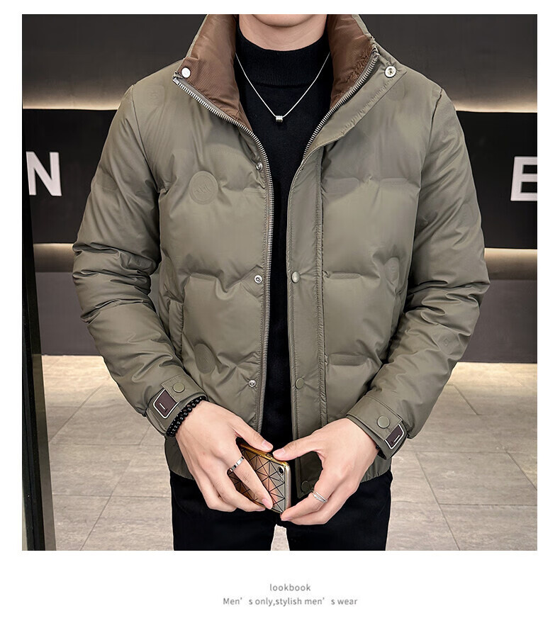 Pierre Cardin Men's Down Jacket Autumn Winter Stand Collar Casual Coat Thickened Warm Windproof Black 2XL 6