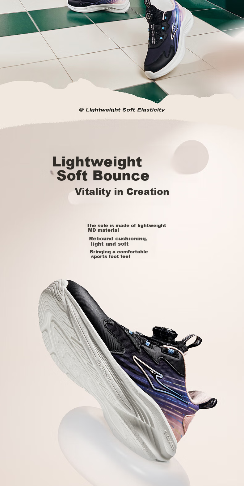 ERKE Children's Shoes, Big And Small Kids Running Shoes, Children's Rotary Buckle Sneakers, Yufeng Black/fluorescent Digital Green, Size 40 8