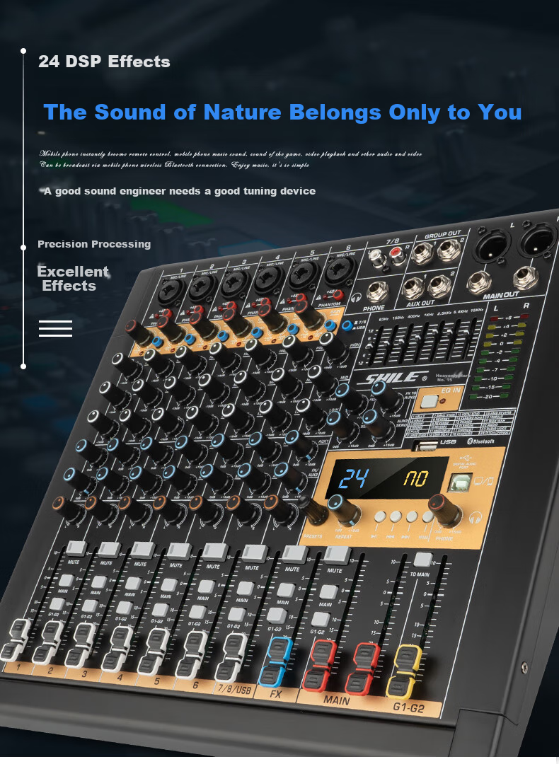 SHILE Tianqin 15 Professional 8-Channel Mixer for Conference Rooms, Remote Video Conferencing, Online Training, Lectures, Stage Events And Meetings with Sound Reinforcement Equipment 9