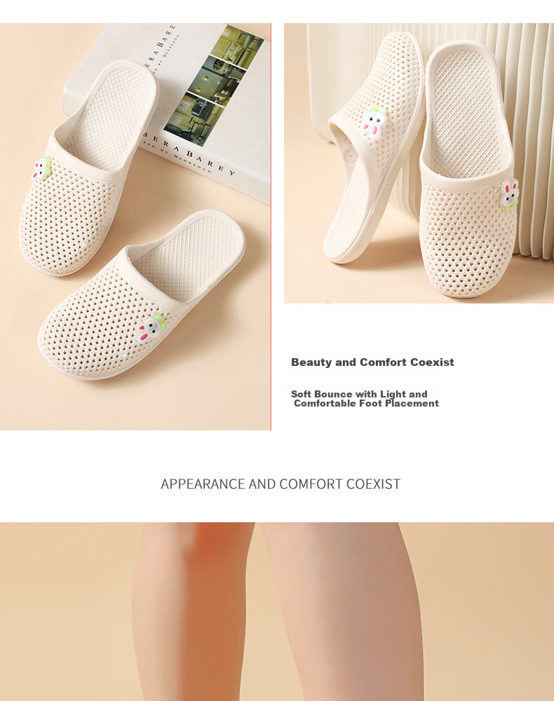 FOOTOPPO Baotou Mesh Breathable Women's Slippers Non-Slip Indoor Foot-Covering Holey Silent Summer Outdoor Half Slippers 15