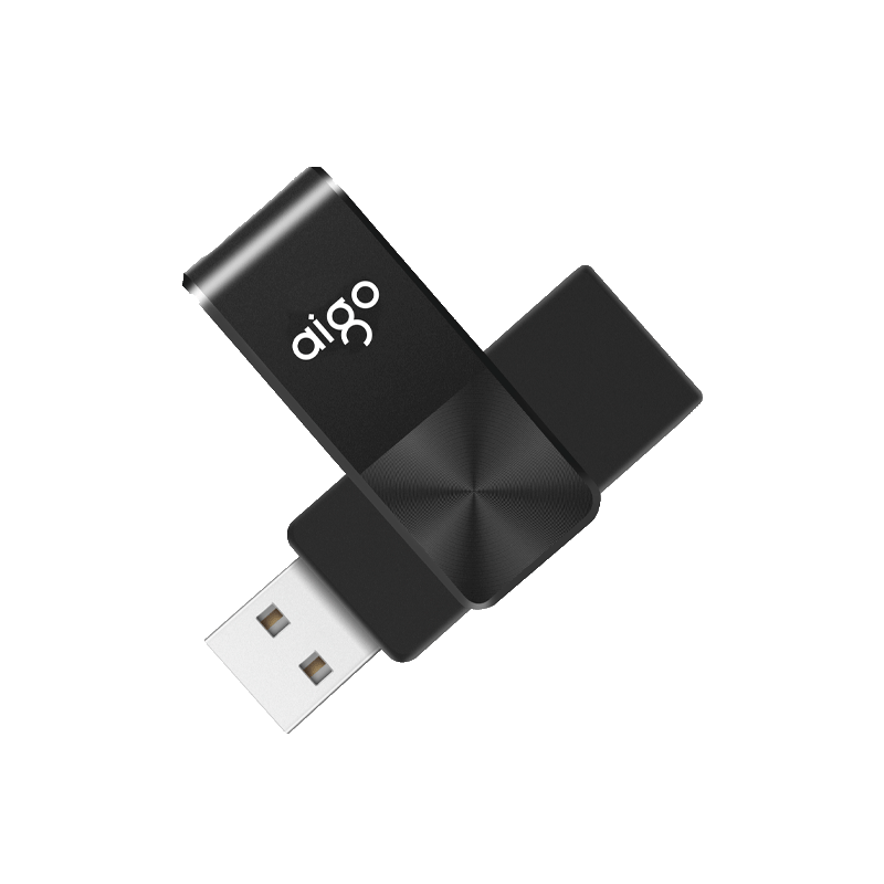 Aigo 8GB USB2.0 Flash Drive, U266 Rotating Protection, Black, CD Pattern Anti-Slip Desig