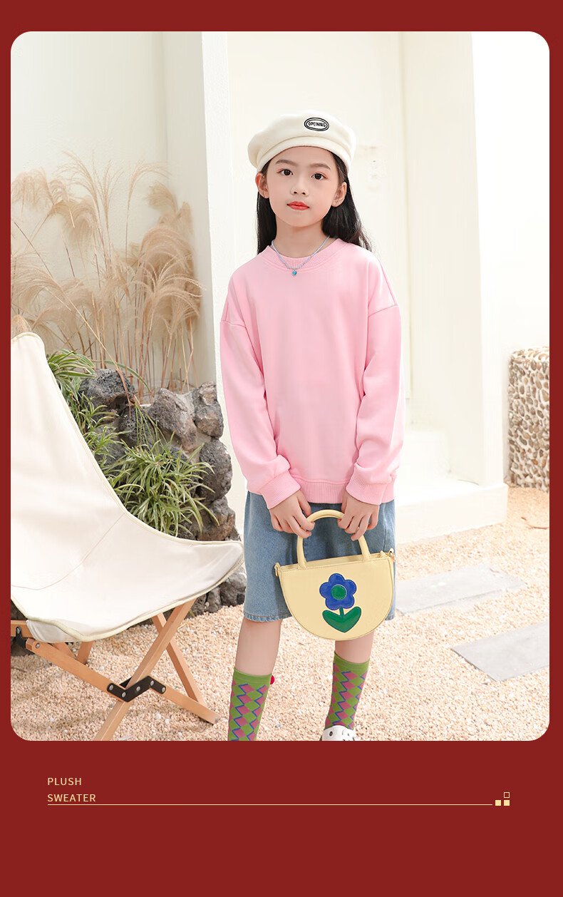 Langsha Girls' Fleece-Lined Crewneck Sweatshirt Spring Warm Casual Durable Thin Velvet Long Sleeve Stylish Taro Purple 140 4