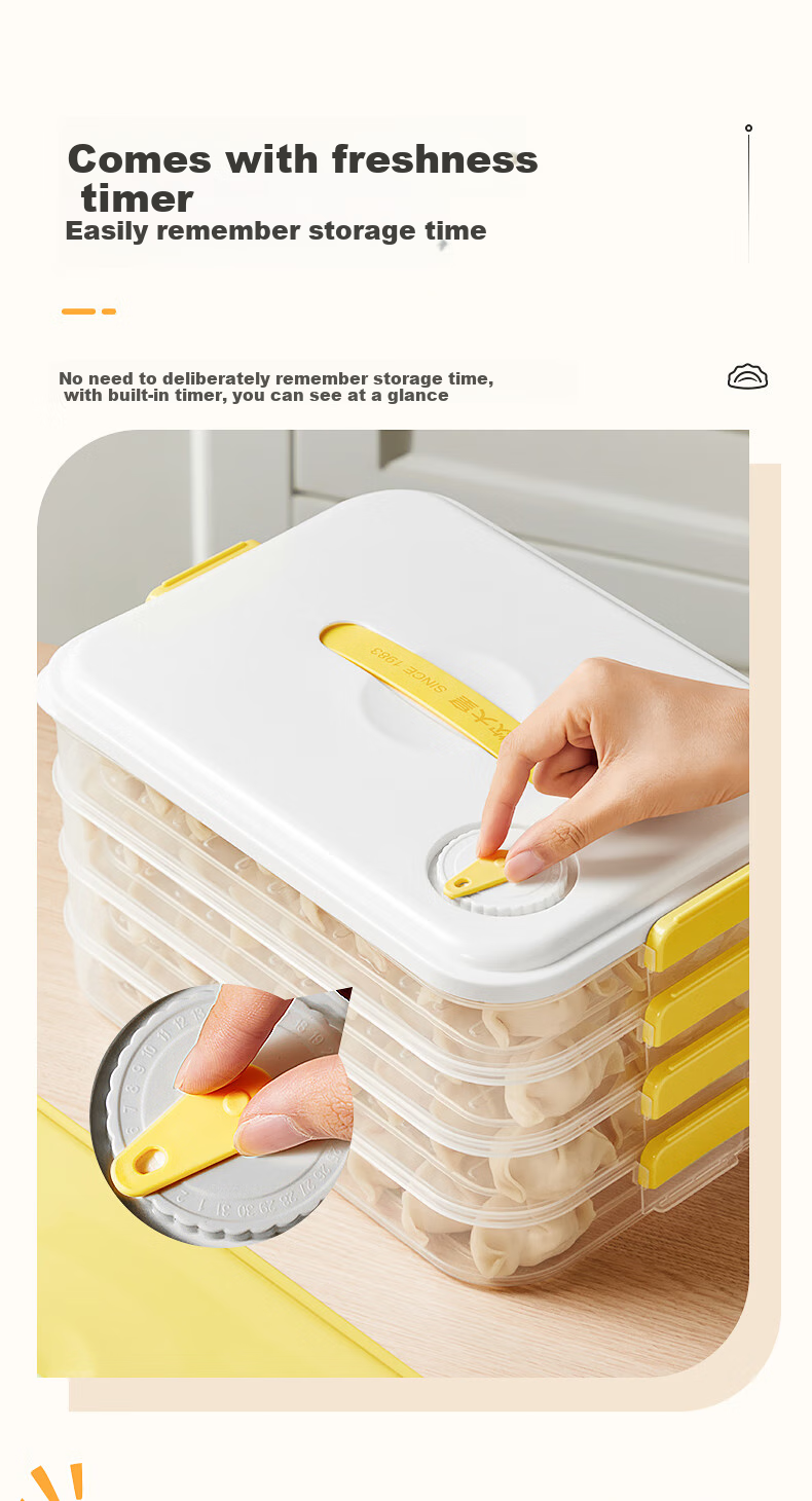 COOKER KING Multi-Functional Dumpling Box, 2-Layer Large Storage Container, Refrigerator Fresh-Keeping Box, Food-Grade Freezer Box for Dumplings And Wontons, White 6