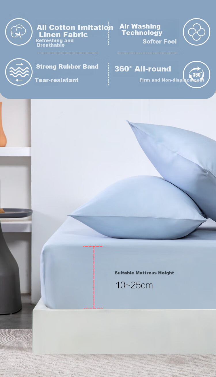 One's Member (Yi De Ceng) Pure Cotton Linen-Like Fitted Sheet, Sunlight Gray, for 1.8m Bed, 180*200+30cm 2