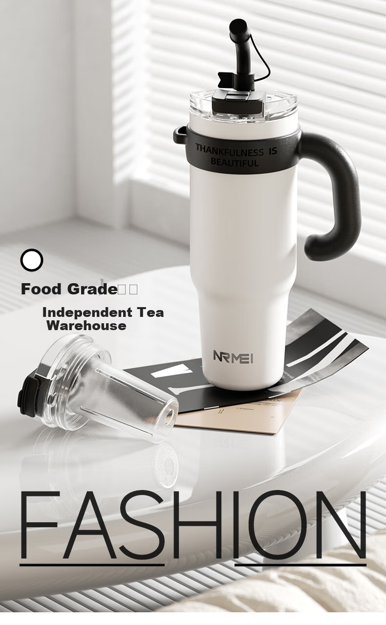 NRMEi Insulated Large Capacity Men's Thermos Cup One-Button Lid Straw Ice King Giant Tumbler Water Bottle 5