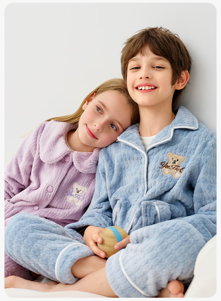 YEEHOO Children's Autumn Winter Fleece Anti-Static Homewear Outerwear Boys Girls Thickened Pajama Set 12