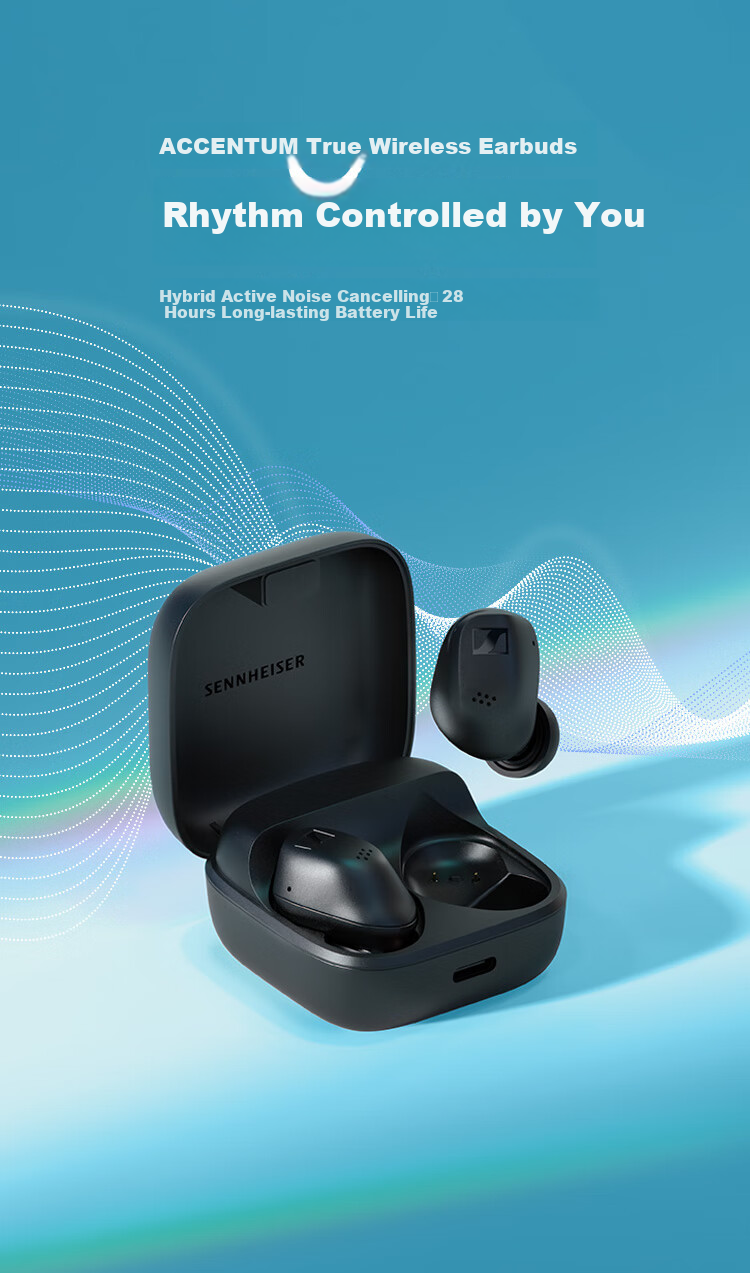 Sennheiser ACCENTUM True Wireless Earphones, Active Noise Cancellation Bluetooth Music In-Ear Headphones, Ink Black, Mid-Autumn Festival Gift 1