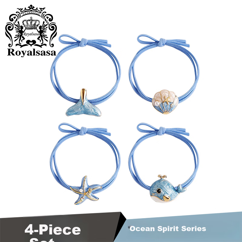 Royal Sasa Whale Head Hair Ties, 4-Piece Set for Women's Hair Accessories, Cute Children's Starfish Design, Fresh And Simple Hair Ties And Hair Bands