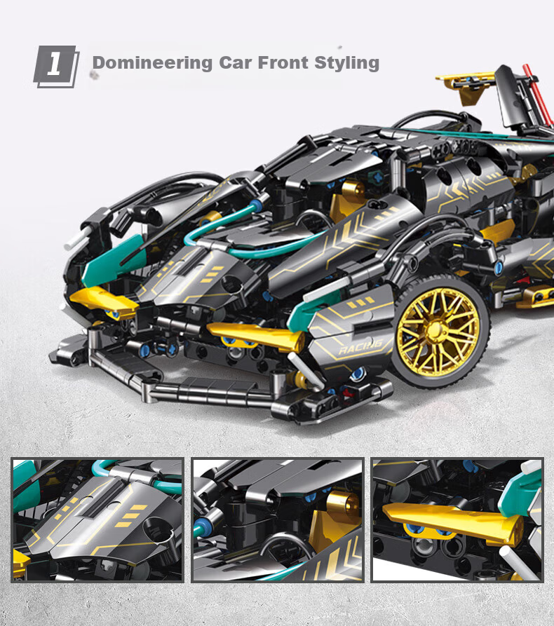 Gaozhile High-Difficulty Assembly Building Blocks, Children's Toy, Birthday Gift for Boys And Girls, Lamborghini Black Knight, Ages 6-12 3