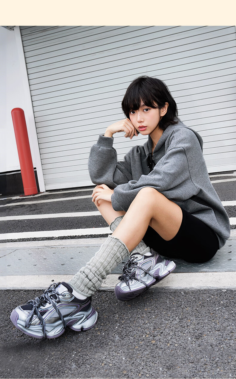 CAMEL Silver Star Dad Sneakers Women Mesh Splicing Thick Sole Height Increasing Casual Shoes L26S283083 Gun/Purple 38 1