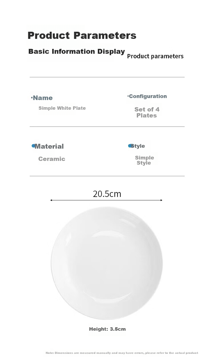 Taixinxing, Set of 4, 8-Inch 20.3cm, Underglaze Ceramic, Household White Porcelain Plates, Deep Dishes for Soup And Food 5