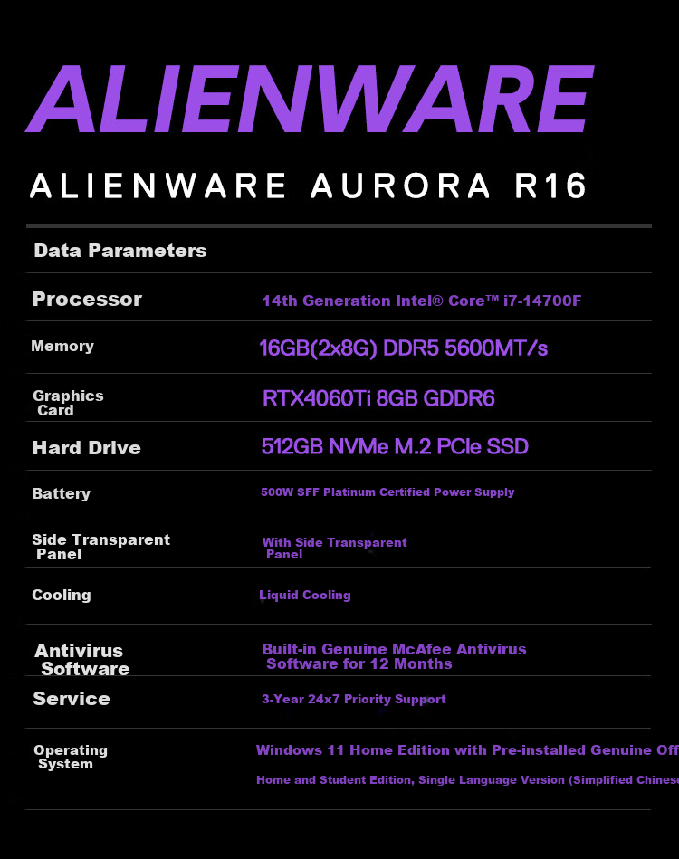 Alienware Gaming Desktop Computer Area-51 High-End E-Sports Gaming PC (Ultra 9 64GB 2TB RTX5080) Starry Silver Water-Cooled Black Myth: Wukong 80L AI Graphics Statio 28